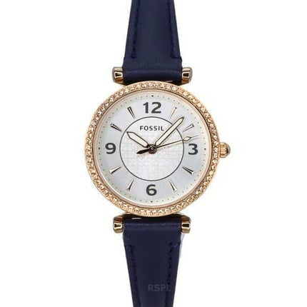 Orologio da donna Fossil Carlie Crystal Accents quadrante argento pelle LiteHide blu navy al quarzo ES5295