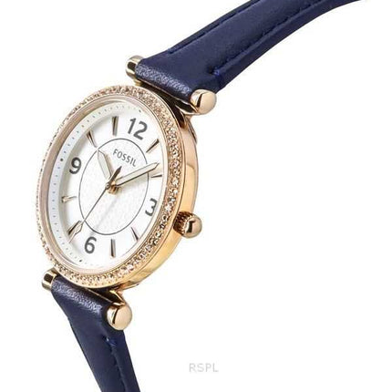Orologio da donna Fossil Carlie Crystal Accents quadrante argento pelle LiteHide blu navy al quarzo ES5295