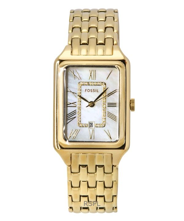 Orologio da donna Fossil Raquel in acciaio inossidabile color oro con quadrante in madreperla bianca e quarzo ES5304
