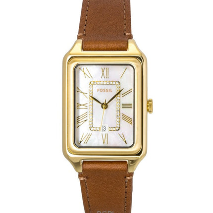 Orologio da donna Fossil Raquel con cinturino in pelle marrone e quadrante in madreperla bianca al quarzo ES5307