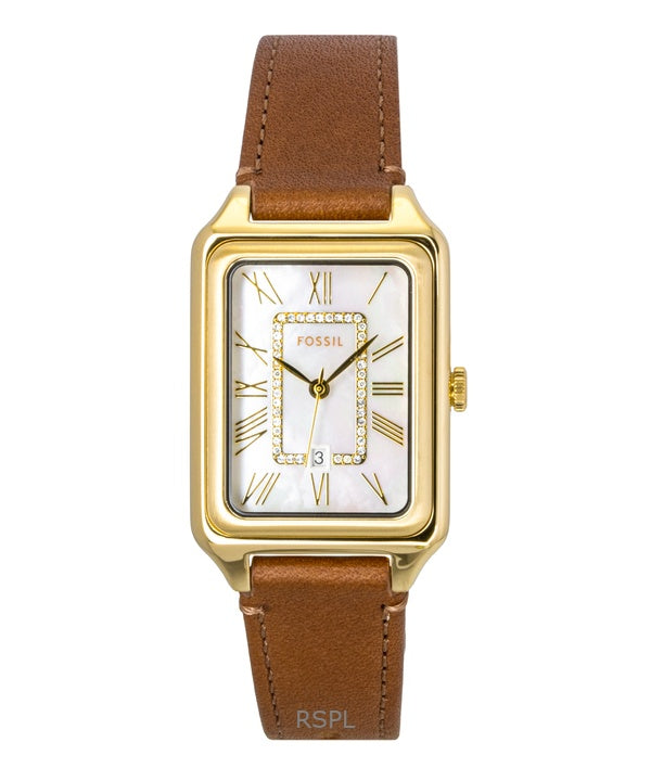 Orologio da donna Fossil Raquel con cinturino in pelle marrone e quadrante in madreperla bianca al quarzo ES5307