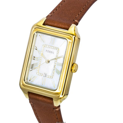 Orologio da donna Fossil Raquel con cinturino in pelle marrone e quadrante in madreperla bianca al quarzo ES5307