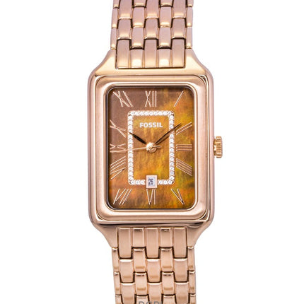 Orologio da donna Fossil Raquel in acciaio inossidabile color oro rosa con quadrante in madreperla marrone e quarzo ES5323