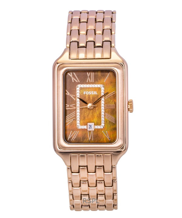 Orologio da donna Fossil Raquel in acciaio inossidabile color oro rosa con quadrante in madreperla marrone e quarzo ES5323