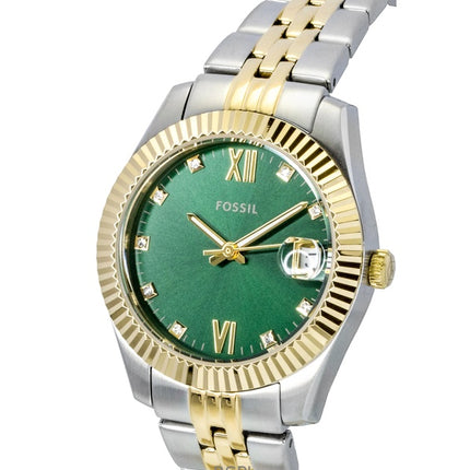 Fossil Scarlette Two Tone Stainless Steel Crystal Accents Green Dial Quartz ES5388 Women's Watch