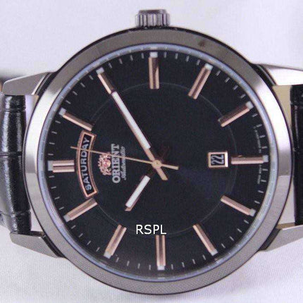 Orologio da uomo con cinturino in pelle quadrante nero automatico EV0U001B Orient