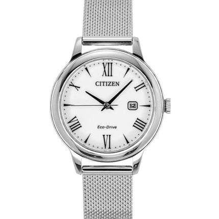 Orologio da donna Citizen Elegance in acciaio inossidabile con quadrante bianco Eco-Drive EW2621-75A 100M