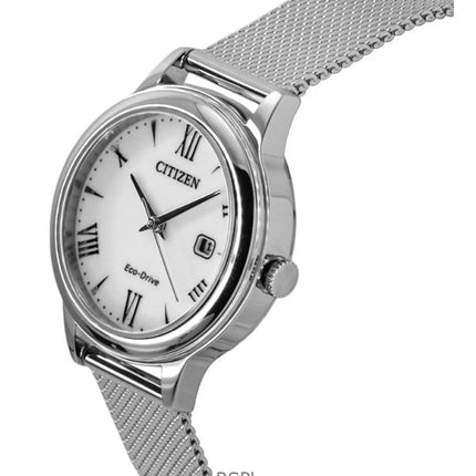 Orologio da donna Citizen Elegance in acciaio inossidabile con quadrante bianco Eco-Drive EW2621-75A 100M