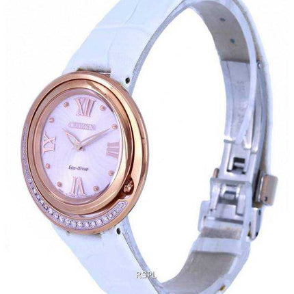 Orologio da donna Citizen Diamond Accents in pelle quadrante argento Eco-Drive EX1122-07A.G