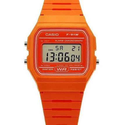 Orologio unisex Casio digitale con cinturino in resina arancione al quarzo F-91WC-4A2