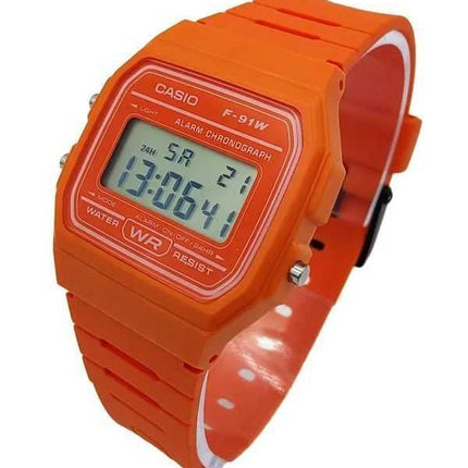 Orologio unisex Casio digitale con cinturino in resina arancione al quarzo F-91WC-4A2