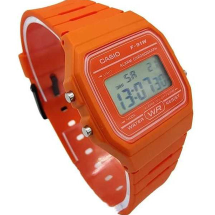 Orologio unisex Casio digitale con cinturino in resina arancione al quarzo F-91WC-4A2