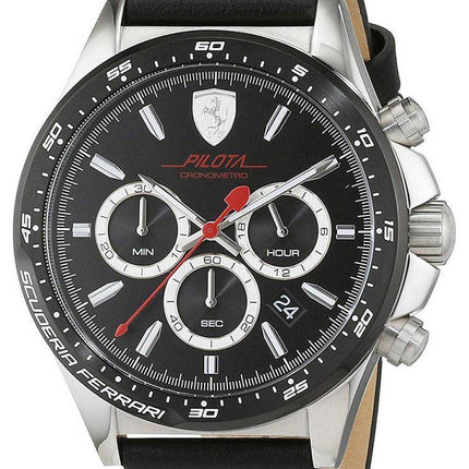 Ferrari Scuderia Pilota quadrante nero cinturino in pelle quarzo 0830389 orologio da uomo
