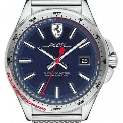 Orologio da uomo Ferrari Scuderia Pilota quadrante blu in acciaio inossidabile al quarzo 0830491