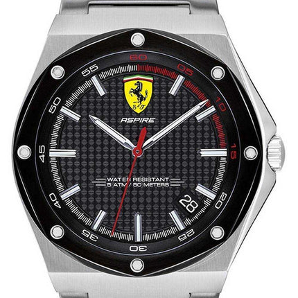 Orologio da uomo Ferrari Scuderia Aspire quadrante nero in acciaio inossidabile al quarzo 0830666