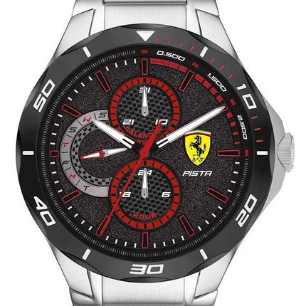 Orologio da uomo Ferrari Scuderia Pista quadrante nero in acciaio inossidabile al quarzo 0830726