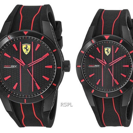 Ferrari Scuderia Redrev quadrante nero cinturino in silicone al quarzo 0870021 con orologio da uomo set