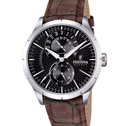 Festina Retro Cinturino in Pelle Multifunzione Quadrante Nero Quarzo F16573-4 Orologio da Uomo