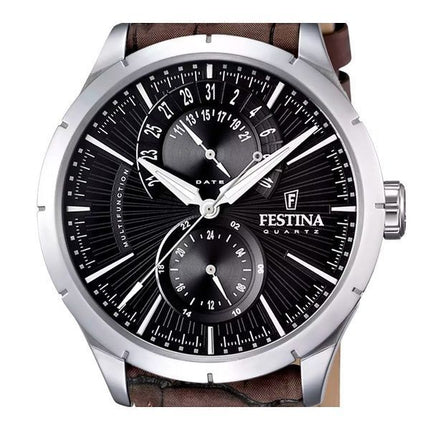 Festina Retro Cinturino in Pelle Multifunzione Quadrante Nero Quarzo F16573-4 Orologio da Uomo