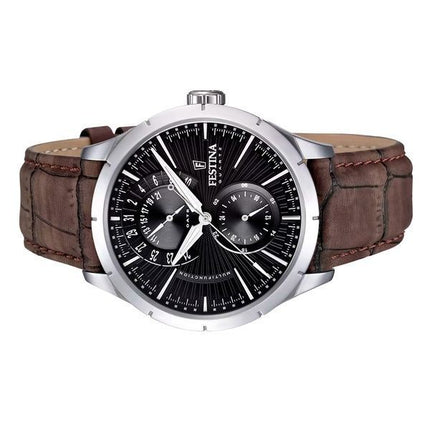 Festina Retro Cinturino in Pelle Multifunzione Quadrante Nero Quarzo F16573-4 Orologio da Uomo