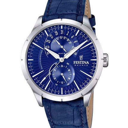 Festina Retro Orologio da uomo multifunzione con cinturino in pelle e quadrante blu al quarzo F16573-7