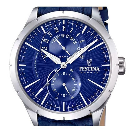 Festina Retro Orologio da uomo multifunzione con cinturino in pelle e quadrante blu al quarzo F16573-7