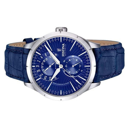 Festina Retro Orologio da uomo multifunzione con cinturino in pelle e quadrante blu al quarzo F16573-7