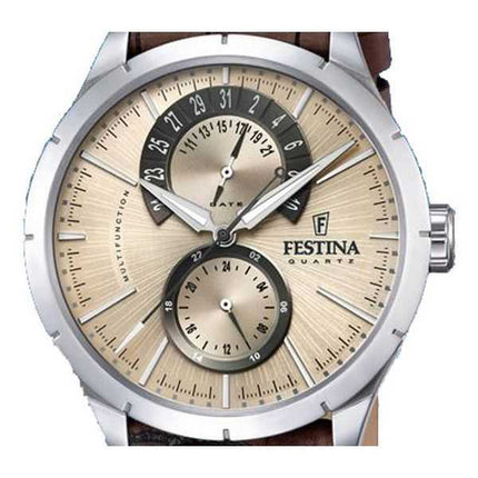 Orologio da uomo Festina F16573-9 con cinturino in pelle retrò multifunzione quadrante beige al quarzo