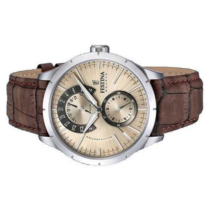 Orologio da uomo Festina F16573-9 con cinturino in pelle retrò multifunzione quadrante beige al quarzo