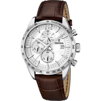 Festina Timeless Cronografo cinturino in pelle quadrante argento quarzo F16760-1 orologio da uomo