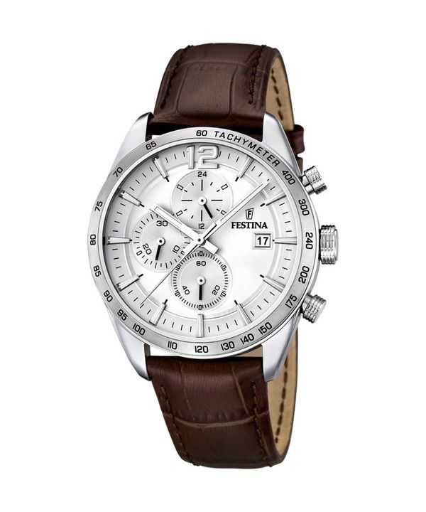 Festina Timeless Cronografo cinturino in pelle quadrante argento quarzo F16760-1 orologio da uomo