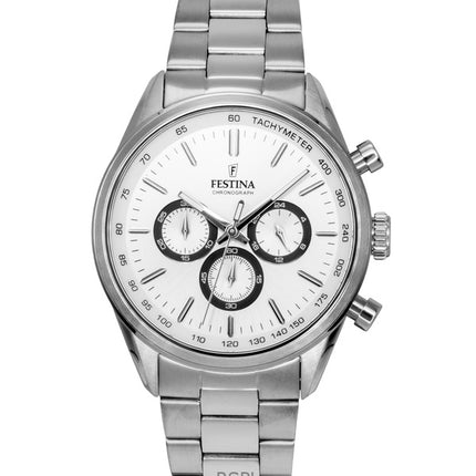 Orologio da uomo Festina Timeless Chronograph in acciaio inossidabile con quadrante bianco al quarzo F16820-Q