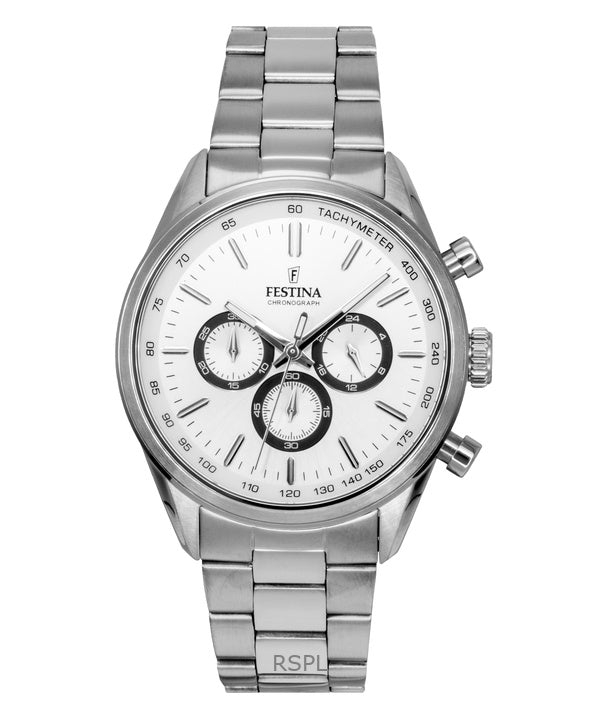 Orologio da uomo Festina Timeless Chronograph in acciaio inossidabile con quadrante bianco al quarzo F16820-Q