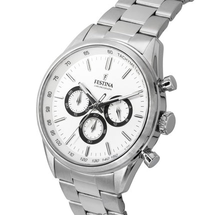 Orologio da uomo Festina Timeless Chronograph in acciaio inossidabile con quadrante bianco al quarzo F16820-Q