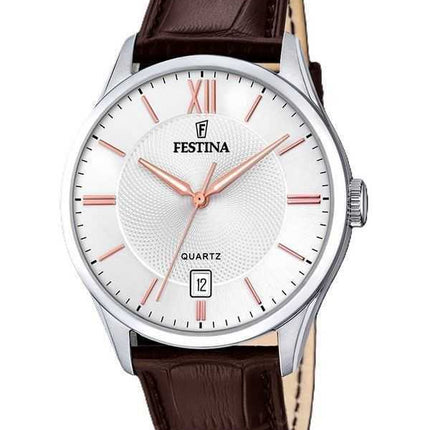 Orologio da uomo Festina Classics cinturino in pelle quadrante bianco al quarzo F20426-4