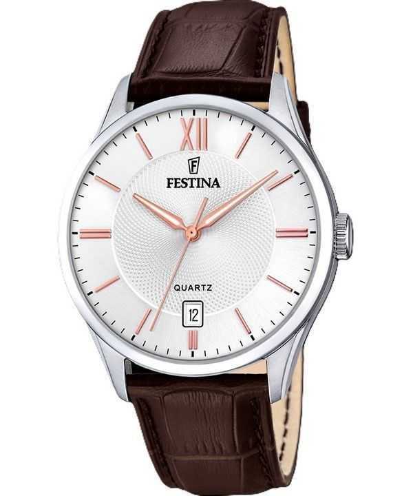Orologio da uomo Festina Classics cinturino in pelle quadrante bianco al quarzo F20426-4