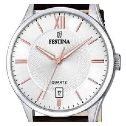 Orologio da uomo Festina Classics cinturino in pelle quadrante bianco al quarzo F20426-4