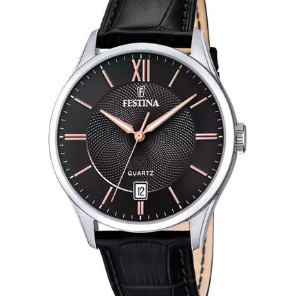 Orologio da uomo Festina Classics cinturino in pelle quadrante nero al quarzo F20426-6