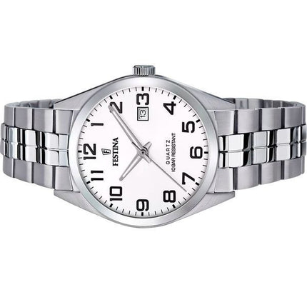 Festina Classics Orologio da uomo in acciaio inossidabile con quadrante bianco al quarzo F20437-1 100M