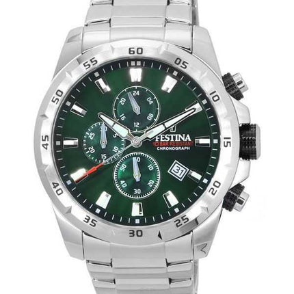 Orologio da uomo Festina Sports Chorongraph in acciaio inossidabile con quadrante verde al quarzo F20463-3 F204633 100M