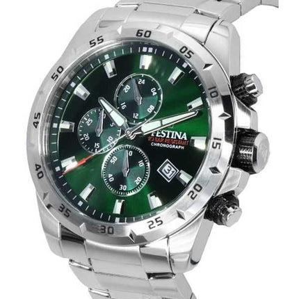 Orologio da uomo Festina Sports Chorongraph in acciaio inossidabile con quadrante verde al quarzo F20463-3 F204633 100M