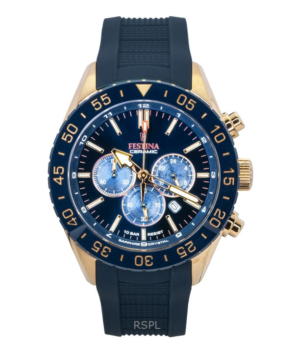 Orologio da uomo Festina Ceramic Chronograph con cinturino in gomma e quadrante blu al quarzo F20516-1 100M