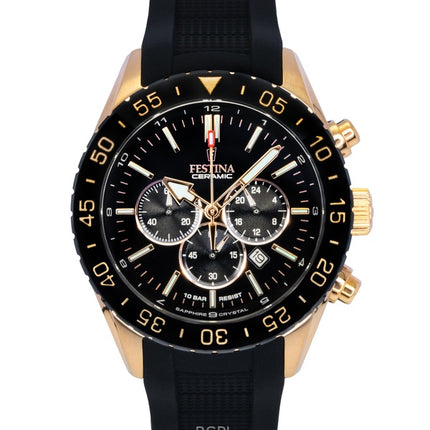 Orologio da uomo Festina Cronografo in ceramica con cinturino in gomma e quadrante nero al quarzo F20516-2 100M