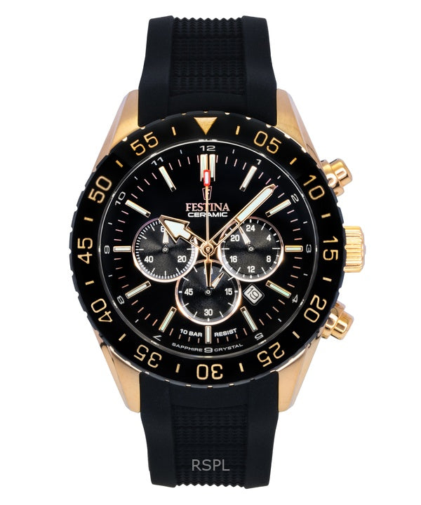 Orologio da uomo Festina Cronografo in ceramica con cinturino in gomma e quadrante nero al quarzo F20516-2 100M