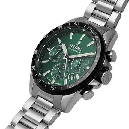 Orologio da uomo Festina Timeless Cronografo in acciaio inossidabile quadrante verde al quarzo F20560-4 100M