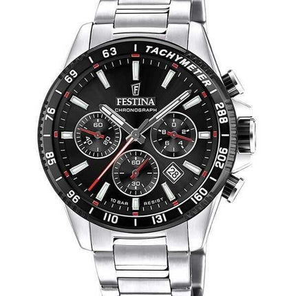 Festina Timeless Cronografo Acciaio Inossidabile Quadrante Nero Quarzo F20560-6 100M Orologio da Uomo