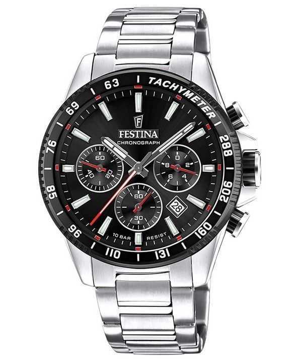 Festina Timeless Cronografo Acciaio Inossidabile Quadrante Nero Quarzo F20560-6 100M Orologio da Uomo