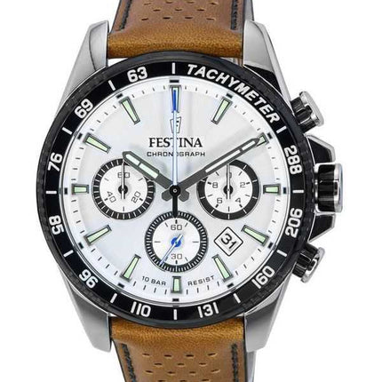 Festina cronografo senza tempo cinturino in pelle quadrante bianco F20561-1 F205611 100M orologio da uomo