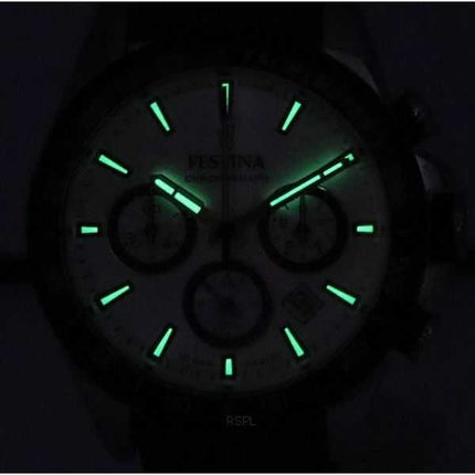 Festina cronografo senza tempo cinturino in pelle quadrante bianco F20561-1 F205611 100M orologio da uomo