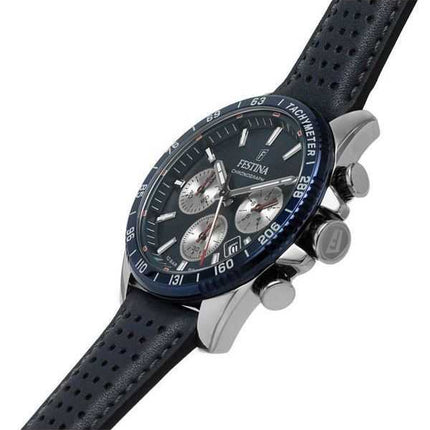 Orologio da uomo Festina Timeless Cronografo cinturino in pelle quadrante blu al quarzo F20561-2 100M